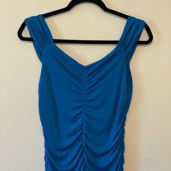 Zara L NWT blue party cocktail little blue dress mini pleated ruched classic - Picture 6 of 7